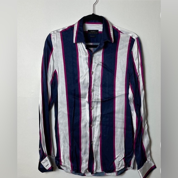 Zara Men Striped Satin Long Sleeve Shirt (Small) - Picture 1 of 3